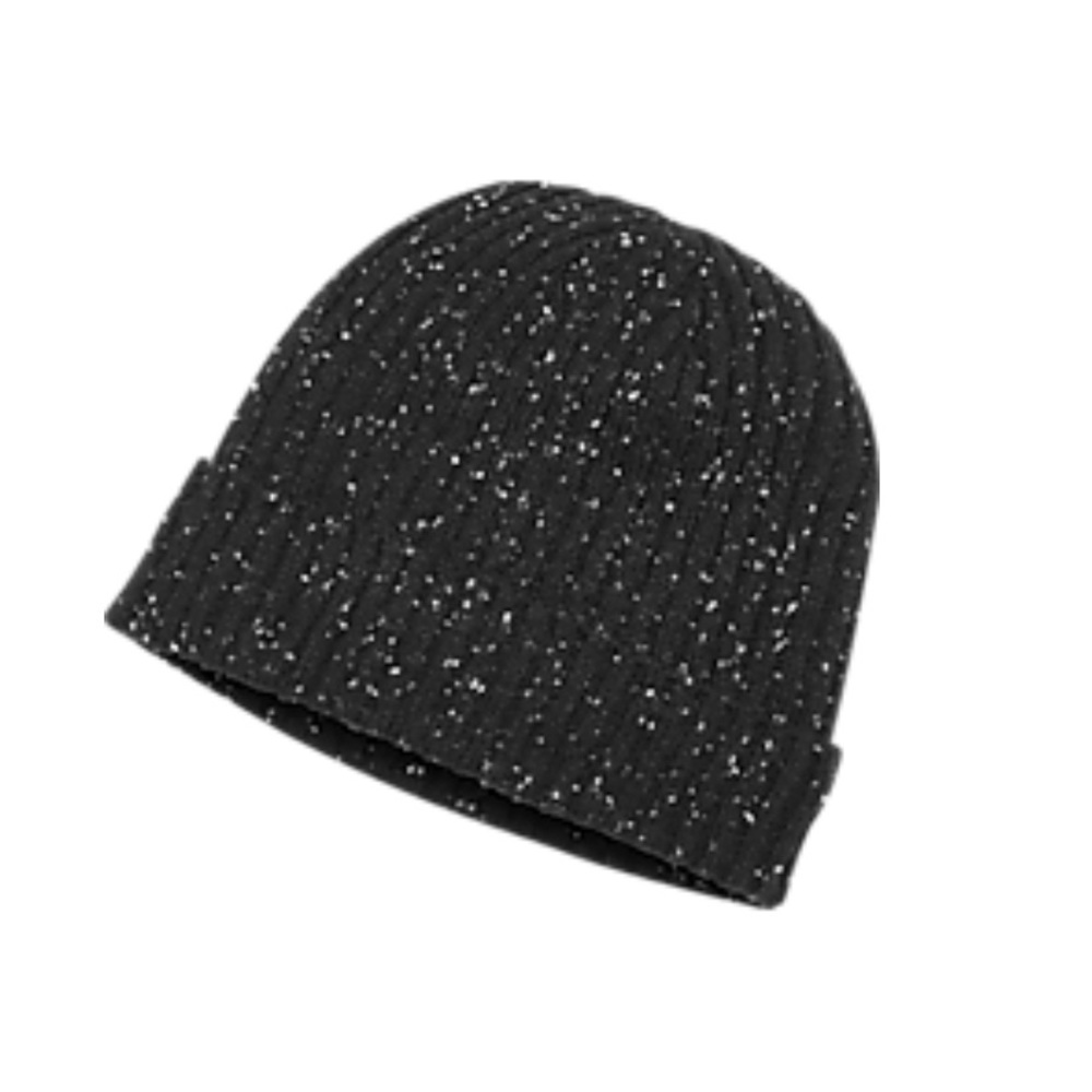 Haggar Men’s Winter Knit Beanie Hat NWT Black Speckled Tweed Flecked Ribbed Rib